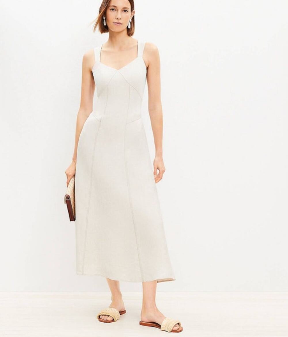 LOFT Linen Blend Maxi Dress Neutral Minimalist Summer Casual NWT Size 8